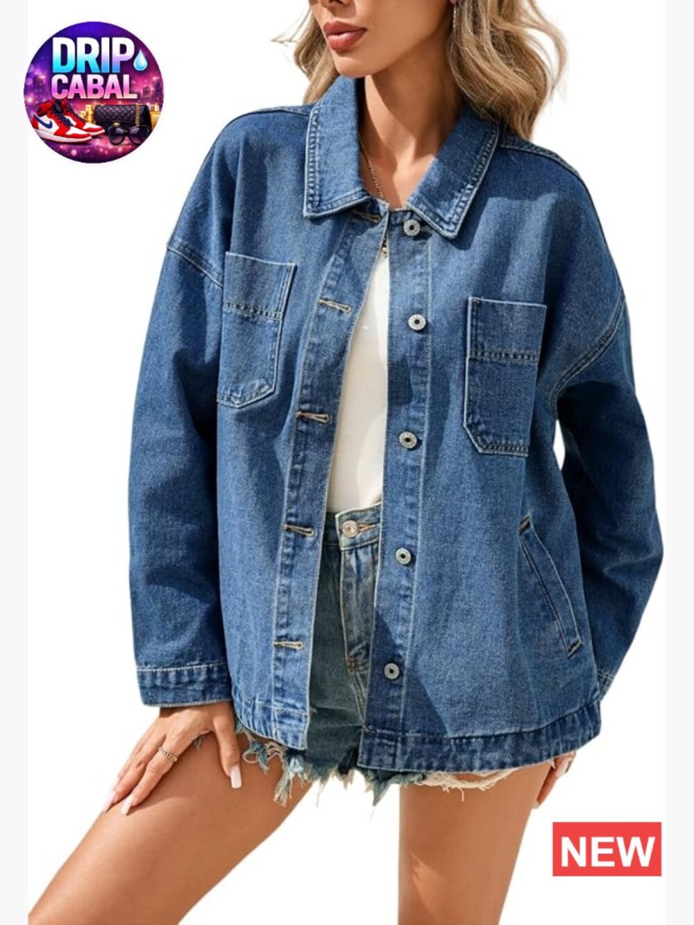 Oversized Button Down Denim Jacket with Pockets Women Jean Jacket